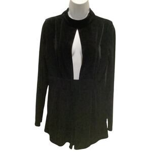 COTTON CANDY LA BLACK STRETCH VELVET LOW CUT FRONT OPEN BACK  ROMPER L
